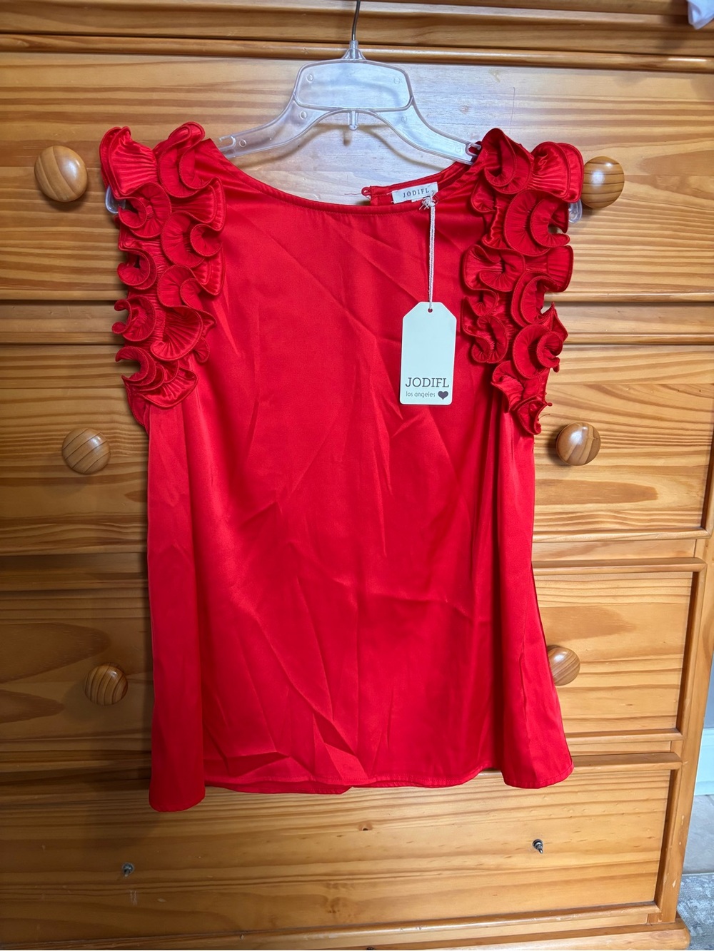 JODIFL Red Ruffle Sleeve Camisole